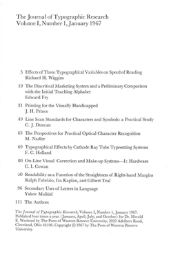 The Journal of Typographic Research Volume I, Umber L,January 1967