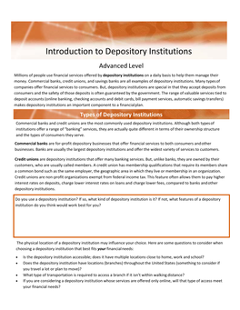 Introduction to Depository Institutions