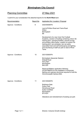 Birmingham City Council Planning Committee 27 May 2021