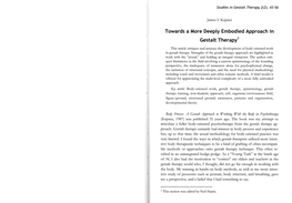 Towards a More Deeply Embodied Approach in Gestalt Therapy 1