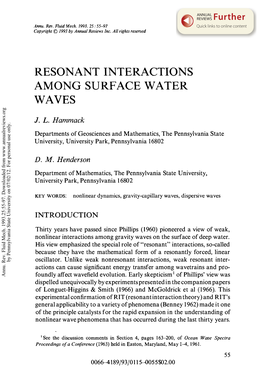 Resonant Interactions Among Surface Water Waves