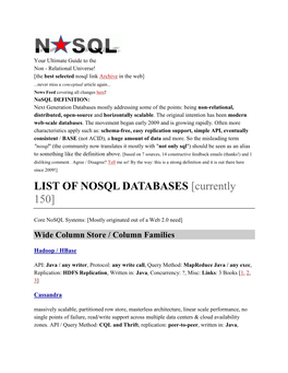 LIST of NOSQL DATABASES [Currently 150]