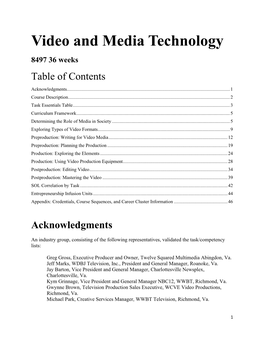 Video and Media Technology 8497 36 Weeks Table of Contents Acknowledgments