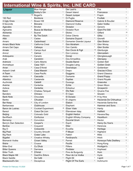 International Wine & Spirits, Inc. LINE CARD