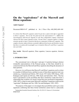 On the “Equivalence” of the Maxwell and Dirac Equations