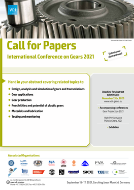 Call for Papers Submit Your International Conference on Gears 2021 Abstract Now!