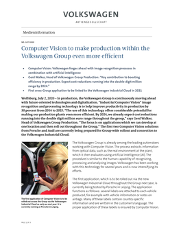 Computer Vision to Make Production Within the Volkswagen Group Even More Efficient