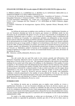 ENSAYO DE CONTROL DE Curculio Elephas EN BELLOTAS DE ENCINA (Quercus Ilex)