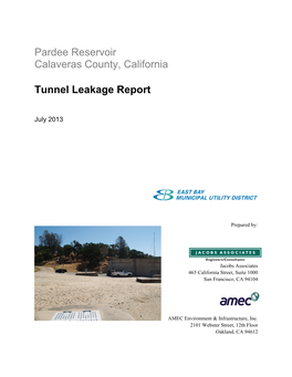 Pardee Reservoir Calaveras County, California Tunnel Leakage Report