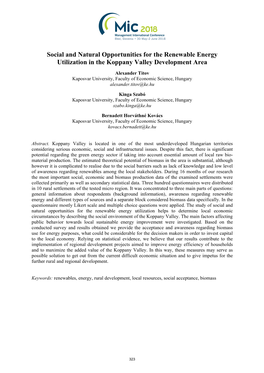 Social and Natural Opportunities for the Renewable Energy Utilization in the Koppany Valley Development Area
