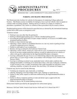 PARKING and TRAFFIC PROCEDURES the District