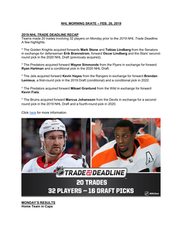 Nhl Morning Skate – Feb. 26, 2019 2019 Nhl Trade Deadline