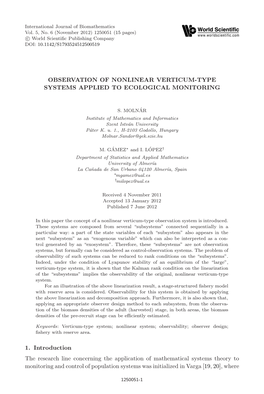 Observation of Nonlinear Verticum-Type Systems Applied to Ecological Monitoring