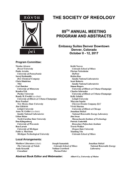 The Society of Rheology 89Th Annual Meeting, October 2017 I Contents