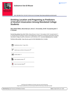 Drinking Location and Pregaming As Predictors of Alcohol Intoxication Among Mandated College Students