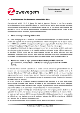 Toelichtende Nota OCMW Raad 28 Juni 2021 1. Organisatiebeheersing