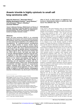 Arsenic Trioxide Is Highly Cytotoxic to Small Cell Lung Carcinoma Cells