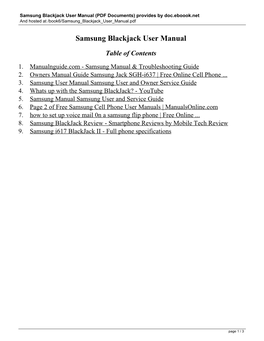 Samsung Blackjack User Manual (PDF Documents) Provides by Doc.Eboook.Net and Hosted at /Book6/Samsung Blackjack User Manual.Pdf