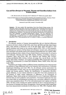 Gm and Km Allotypes in Wayampi, Wayana and Emerillon Indians from French Guiana