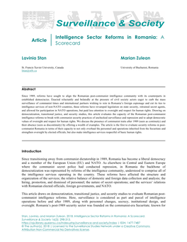 Article Intelligence Sector Reforms in Romania: a Scorecard