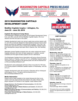 2019 Washington Capitals Development Camp