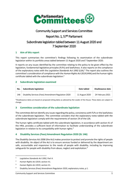 Subordinate Legislation Tabled Between 11 August 2020 and 7 September 2020