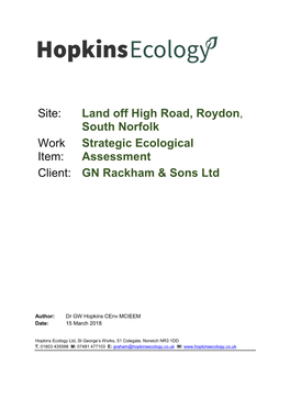 Land Off High Road, Roydon, South Norfolk Work Item