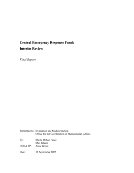 Central Emergency Response Fund: Interim Review