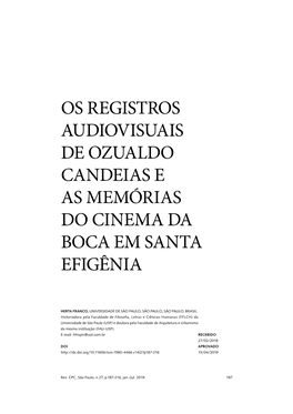 Os Registros Audiovisuais De Ozualdo Candeias E As Memórias Do Cinema Da Boca Em Santa Efigênia