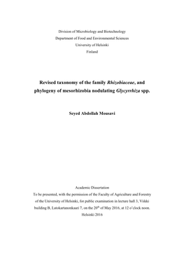 Revised Taxonomy of the Family Rhizobiaceae, and Phylogeny of Mesorhizobia Nodulating Glycyrrhiza Spp