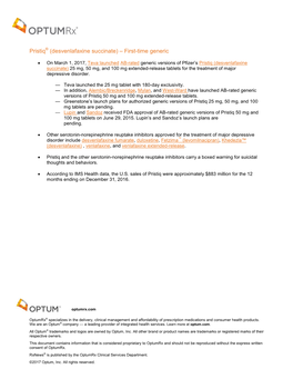 Pristiq (Desvenlafaxine Succinate) – First-Time Generic