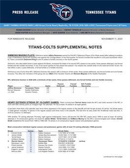 Titans-Colts Supplemental Notes