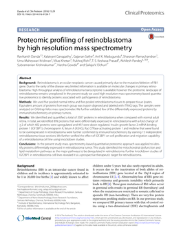 Proteomic Profiling of Retinoblastoma by High Resolution Mass Spectrometry Ravikanth Danda1,5, Kalaivani Ganapathy1, Gajanan Sathe4, Anil K