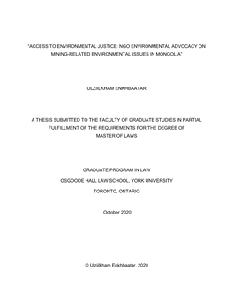 “Access to Environmental Justice: Ngo Environmental Advocacy on Mining-Related Environmental Issues in Mongolia”