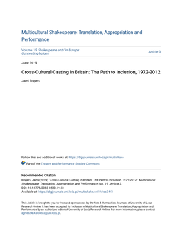 Cross-Cultural Casting in Britain: the Path to Inclusion, 1972-2012