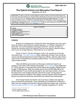 The Hybrid Vehicle and Alternative Fuel Report September 30, 2016