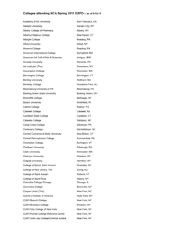 Colleges Attending NCA Spring 2011 EXPO – As of 3-18-11