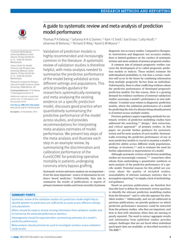 A Guide to Systematic Review and Meta-Analysis of Prediction Model Performance