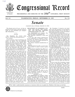 Congressional Record United States Th of America PROCEEDINGS and DEBATES of the 104 CONGRESS, FIRST SESSION