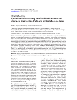 Original Article Epithelioid Inflammatory Myofibroblastic Sarcoma of Stomach: Diagnostic Pitfalls and Clinical Characteristics