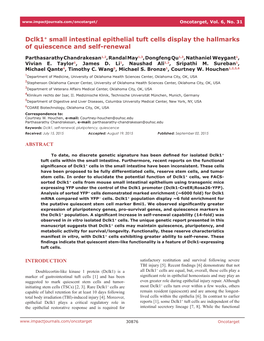 Dclk1+ Small Intestinal Epithelial Tuft Cells Display the Hallmarks of Quiescence and Self-Renewal