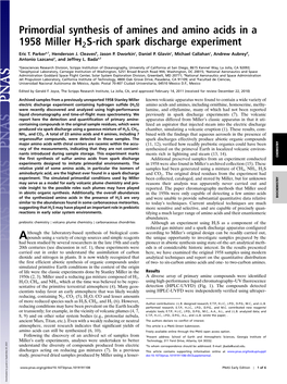 Primordial Synthesis of Amines and Amino Acids in a 1958 Miller H2 S