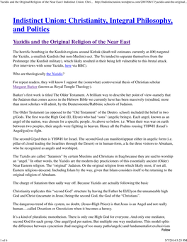 Yazidis and the Original Religion of the Near East | Indistinct Union: Chri