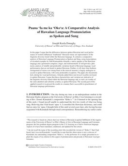 Puana 'Ia Me Ka 'Oko'a: a Comparative Analysis of Hawaiian