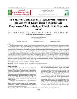 A Study of Customer Satisfaction with Planning Movement of Goods During Disaster Aid Programs: a Case Study of Flood Hit in Segamat, Johor