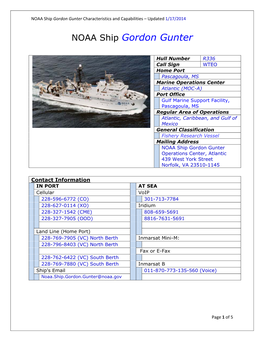 NOAA Ship Gordon Gunter Characteristics and Capabilities – Updated 1/17/2014