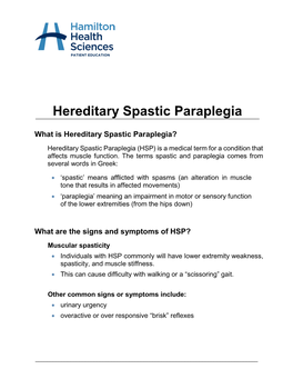 Hereditary Spastic Paraplegia
