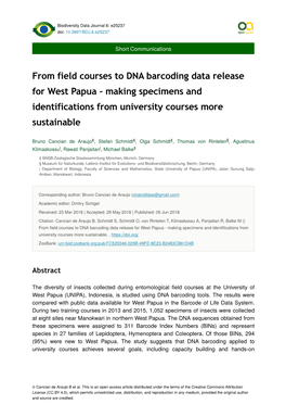 From Field Courses to DNA Barcoding Data Release for West Papua - Making Specimens and Identifications from University Courses More Sustainable