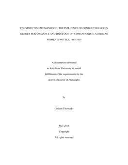 Constructing Womanhood: the Influence of Conduct Books On