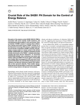 Crucial Role of the SH2B1 PH Domain for the Control of Energy Balance